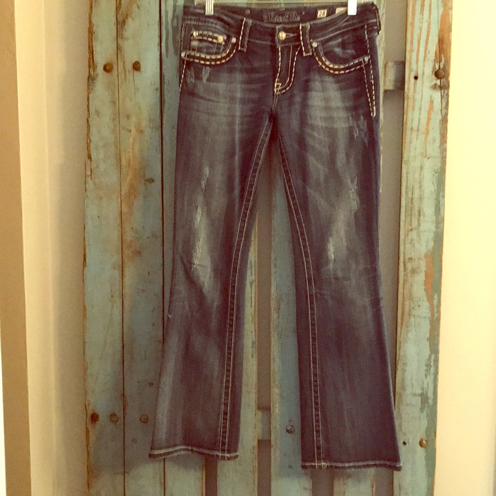 Miss Me white/black thick stitch jeans 28